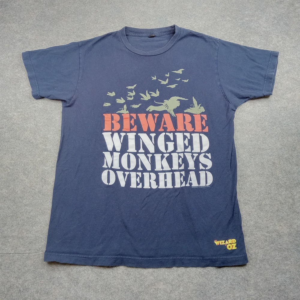 Wizard of Oz Shirt Mens Medium Navy Blue Beware Winged Monkeys Graphic Tee Movie